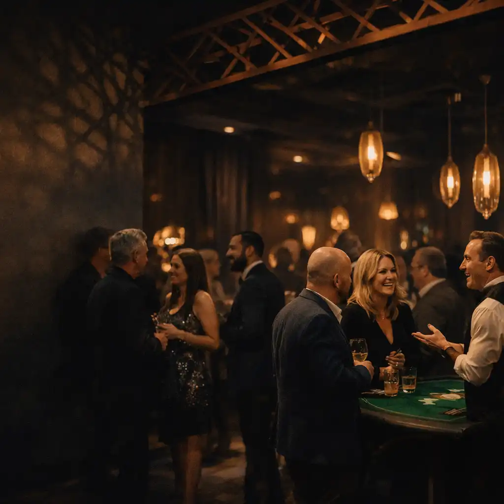 Guests talking around hosted entertainment during an immersive evening event