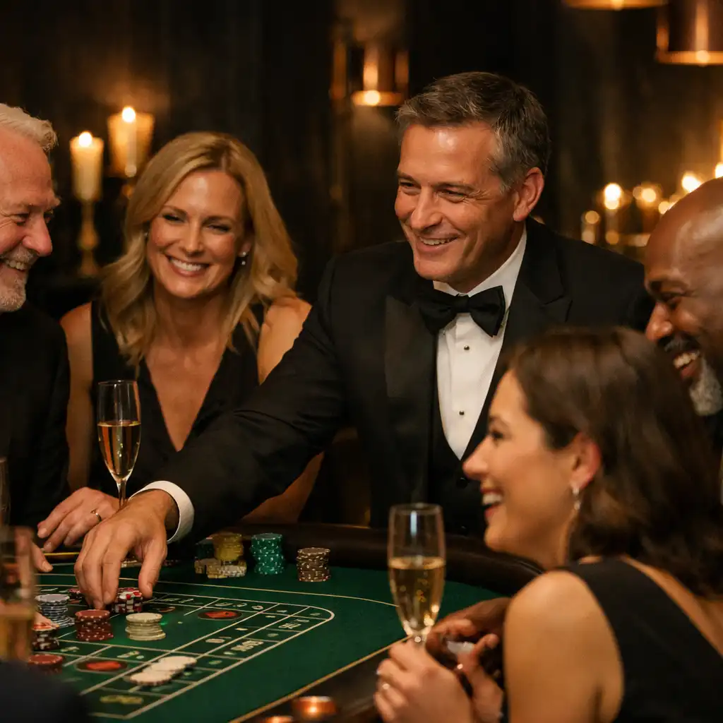 Guests enjoying a private birthday celebration around a dressed table